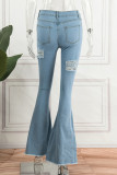 Jeans in denim regolare a vita alta strappati casual blu baby