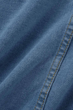 Ljusblå Street Solid Patchwork Dragkedja Krage Långärmad Harlan jeansjacka