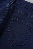 Vaqueros pitillo de cintura alta de patchwork sólido informal azul oscuro