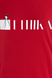 Rote, lässige, tägliche Print-Patchwork-T-Shirts mit O-Ausschnitt