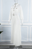 White Casual Elegant Solid Patchwork Buttons Fold With Belt Turndown Collar Straight Jumpsuits