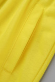Pantalones casuales de cintura alta en contraste de patchwork amarillo gris