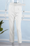 Patchwork solido casual bianco con cintura a vita alta dritta in tinta unita
