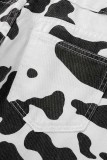 Zwarte en witte rechte spijkerbroek met patchwork, hoge taille en casual print