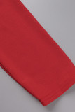 Rote, lässige, solide Verband-Patchwork-Kleider mit O-Ausschnitt