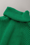 Robes de jupe à col roulé en patchwork de bandage solide élégant décontracté vert