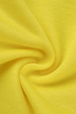 Calças de cintura alta amarelo cinza casual patchwork contraste regular