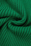 グリーン カジュアル エレガント 無地 包帯 パッチワーク タートルネック ワンステップ スカート ドレス