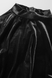 Vestidos de saia lápis preto com cordão sólido e meia gola alta