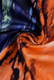 Оранжевый сексуальный принт лоскутное платье с воротником-молнией и юбкой-карандаш