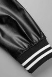 Vêtement d'extérieur à col cardigan à boucle en patchwork uni décontracté noir