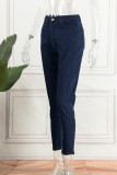 Темно-синие повседневные однотонные джинсы скинни с высокой талией в стиле пэчворк