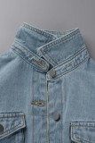 Babyblå Casual Solid Patchwork Turndown-krage Långärmad vanlig jeansjacka