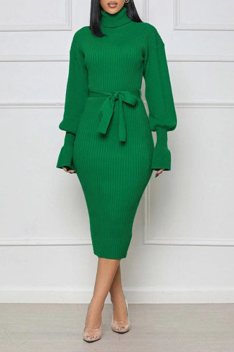 Verde casual elegante sólido vendaje patchwork cuello alto un paso falda vestidos