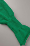 Robes de jupe à col roulé en patchwork de bandage solide élégant décontracté vert