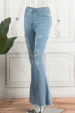 Babyblå Casual Solid Ripped High Waist Regular Denim Jeans