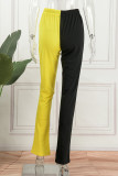 Pantalon taille haute regular patchwork décontracté noir jaune