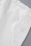 Weiße, lässige, solide, Patchwork-Tasche, lockere, gerade, einfarbige Unterteile mit mittlerer Taille