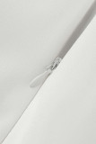 Pulsanti patchwork solidi eleganti casual bianchi piegati con tute dritte con colletto rovesciato cintura