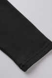 Schwarze Sportswear Solid Patchwork Zipper Collar Langarm Zweiteiler