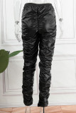 Negro casual calle sólido vendaje patchwork doblar regular cintura media lápiz color sólido fondos