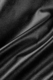 Vêtement d'extérieur à col cardigan à boucle en patchwork uni décontracté noir