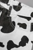 Vaqueros de mezclilla rectos de cintura alta con estampado casual en blanco y negro
