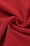 Красные повседневные сплошные повязки в стиле пэчворк с круглым вырезом платья