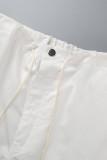 White Casual Street Solid Patchwork Pocket Straight Low Waist Wide Leg Solid Color Bottoms