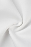 Witte casual effen patchwork met riem Hoge taille rechte effen kleur bodems