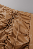 Kaki Street Solid Fold Skinny Vita Alta Pantaloni Tinta Unita