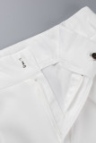 Patchwork solido casual bianco con cintura a vita alta dritta in tinta unita