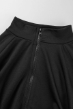 Schwarze Sportswear Solid Patchwork Zipper Collar Langarm Zweiteiler
