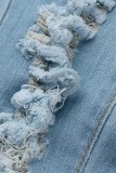 Babyblaue, lässige, feste, zerrissene, normale Denim-Jeans mit hoher Taille