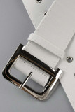 Combinaisons décontractées élégantes solides patchwork boutons pli avec ceinture col rabattu droite blanc