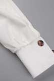 Pulsanti patchwork solidi eleganti casual bianchi piegati con tute dritte con colletto rovesciato cintura