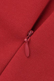 Красные повседневные сплошные повязки в стиле пэчворк с круглым вырезом платья