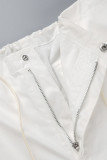 Pantalones de color sólido de pierna ancha de cintura baja recta con bolsillo de patchwork sólido de calle casual blanco