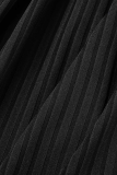 Black Street Solid Patchwork V-hals Pencil Skirt Klänningar