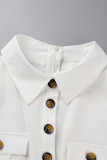 Macacão reto branco casual elegante com botões de retalhos dobráveis ​​com cinto
