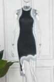 Robes de robe irrégulières asymétriques à col rond et imprimé sexy noir