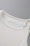 White Sexy Casual Solid Tassel Patchwork O Neck Tops