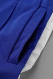 Roupa esportiva azul estampada carta com zíper gola manga longa duas peças