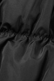 Prendas de abrigo con cremallera de patchwork sólido casual negro