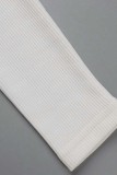 Weiße, sexy, lässige, solide Quasten-Patchwork-Oberteile mit O-Ausschnitt