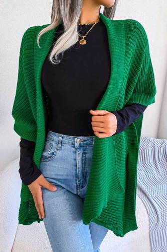 Green Casual Solid Patchwork Cardigan Collar Outerwear