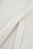 Blanco casual sólido patchwork hendidura asimétrica cuello alto manga larga dos piezas