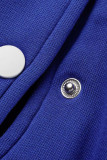 Prendas de abrigo de cuello de cárdigan con hebilla de retales bordados lisos de calle informal azul