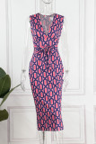 Фиолетовый сексуальный принт бинты пэчворк V-образным вырезом юбка-карандаш платья