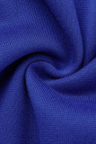 Синяя повседневная уличная сплошная вышитая лоскутная пряжка с воротником-кардиганом Верхняя одежда